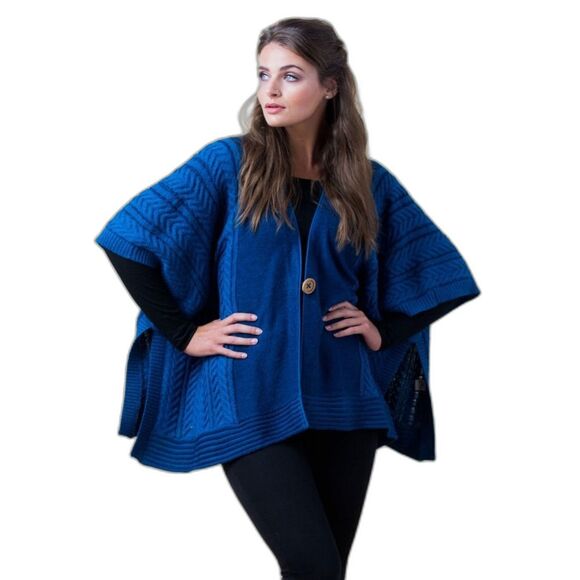 Simply Natural Trenza Capa Baby Alpaca Wool Teal Blue Ruana Cape Style Sweater - Picture 1 of 12